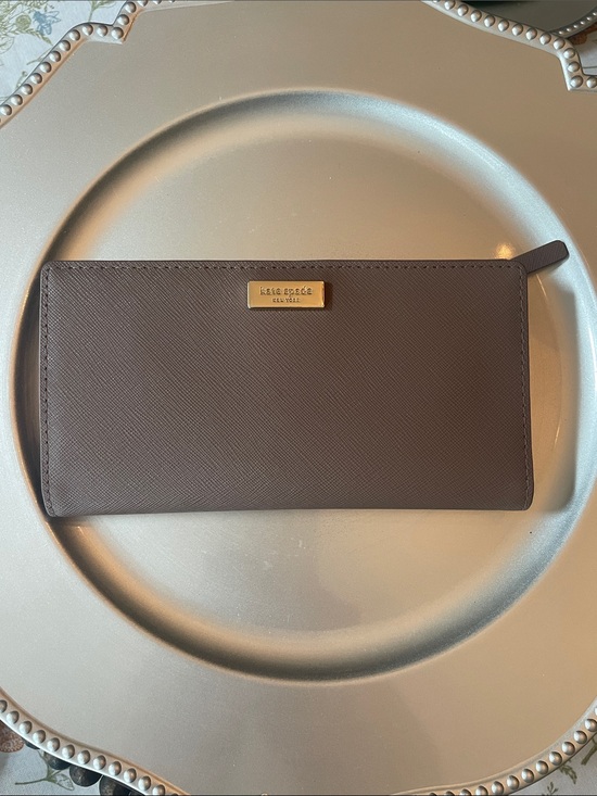 Kate Spade Handbags - Kate Spade ♠️ Saffiano Taupe Crossgrain Leather Snap Wallet